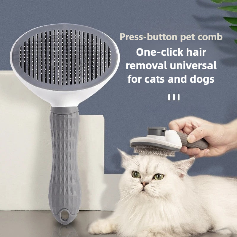 Press-Button Pet Grooming Comb - One-Click Hair Removal for Cats & Dogs