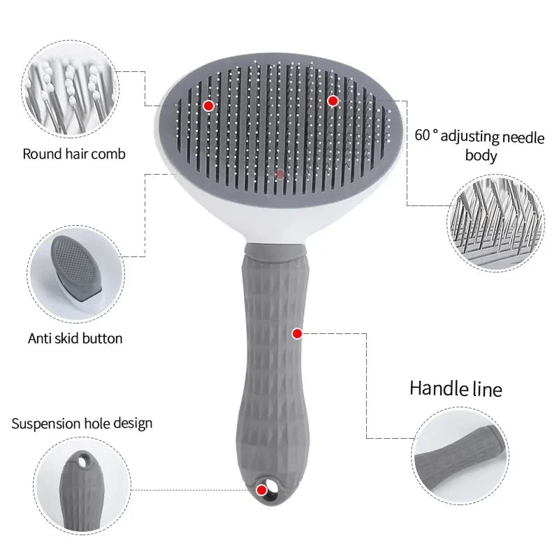 Press-Button Pet Grooming Comb - One-Click Hair Removal for Cats & Dogs