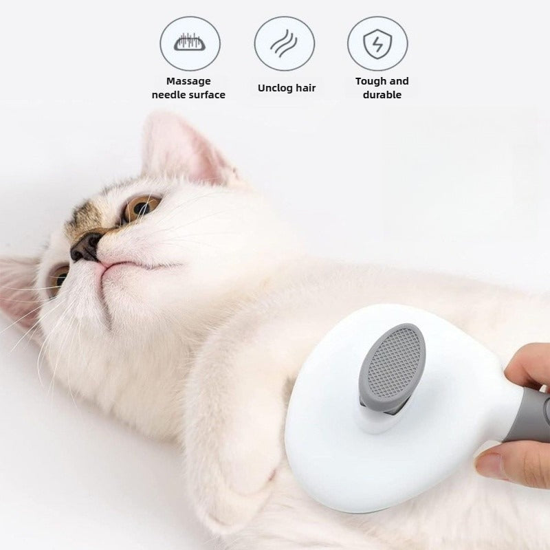 Press-Button Pet Grooming Comb - One-Click Hair Removal for Cats & Dogs