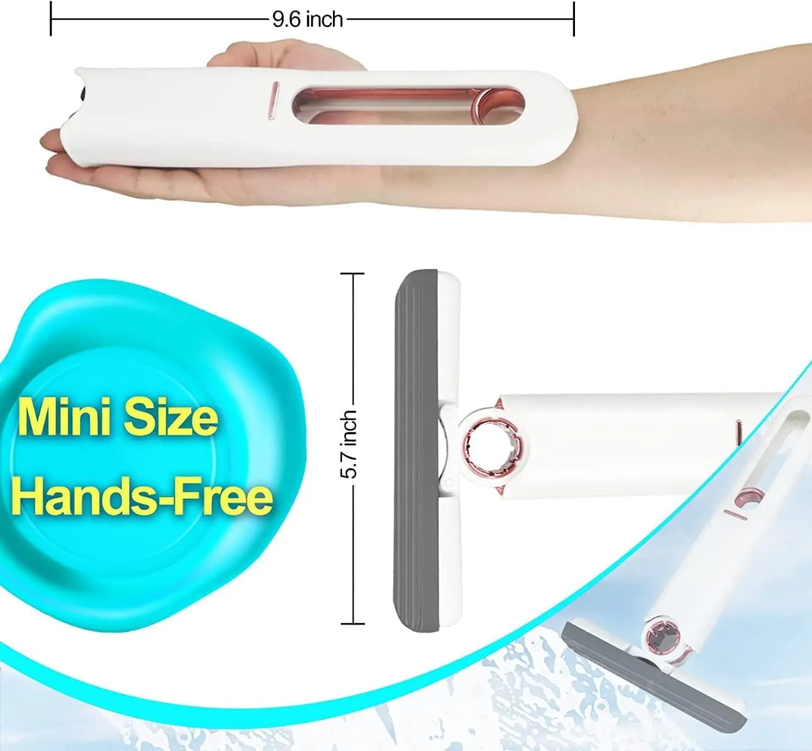 Portable Self-Squeeze Mini Mop - Hands-Free Cleaning Tool with Foldable Handle