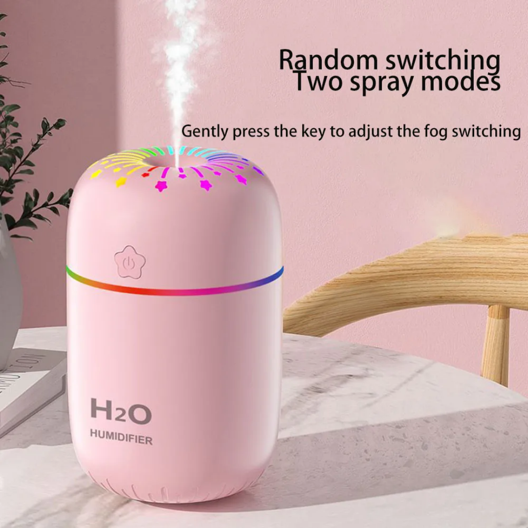 USB Portable Mini Car Humidifier - H2O Aromatherapy Diffuser with Rainbow LED Lights