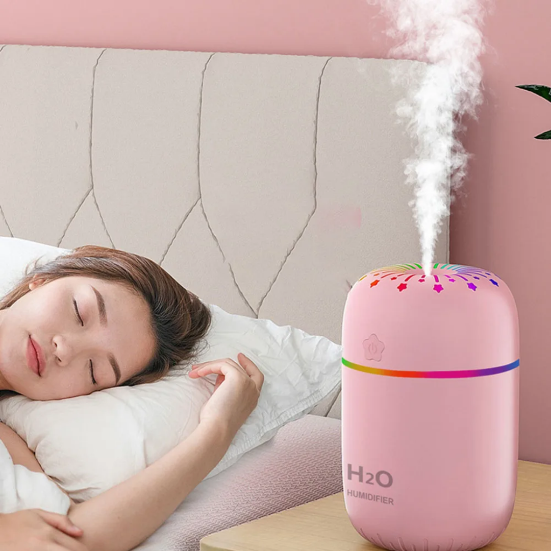 USB Portable Mini Car Humidifier - H2O Aromatherapy Diffuser with Rainbow LED Lights