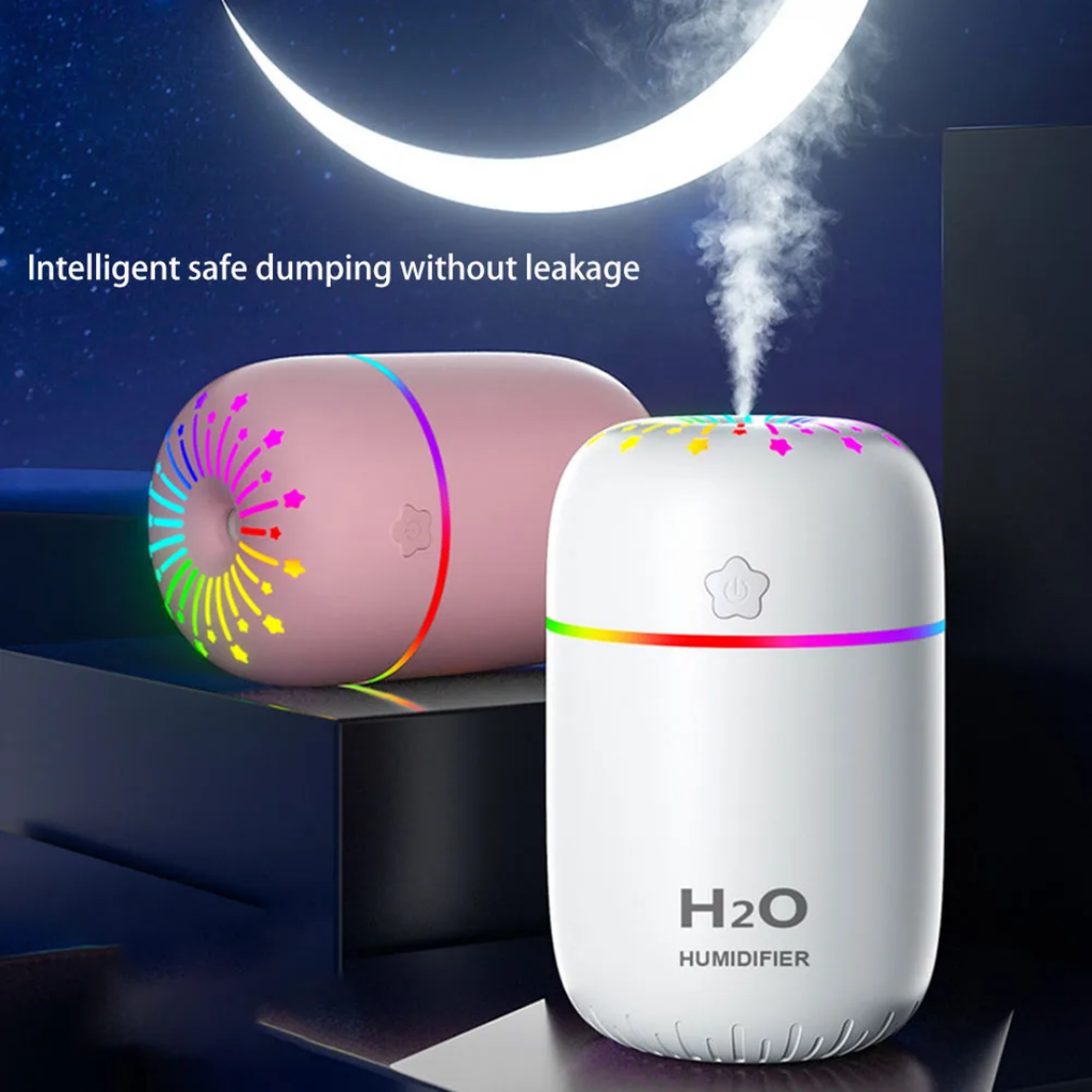 USB Portable Mini Car Humidifier - H2O Aromatherapy Diffuser with Rainbow LED Lights
